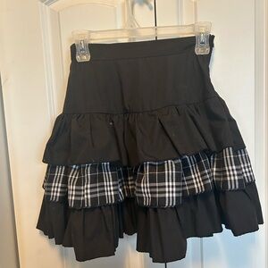 Black and White Plaid Ruffle Skirt